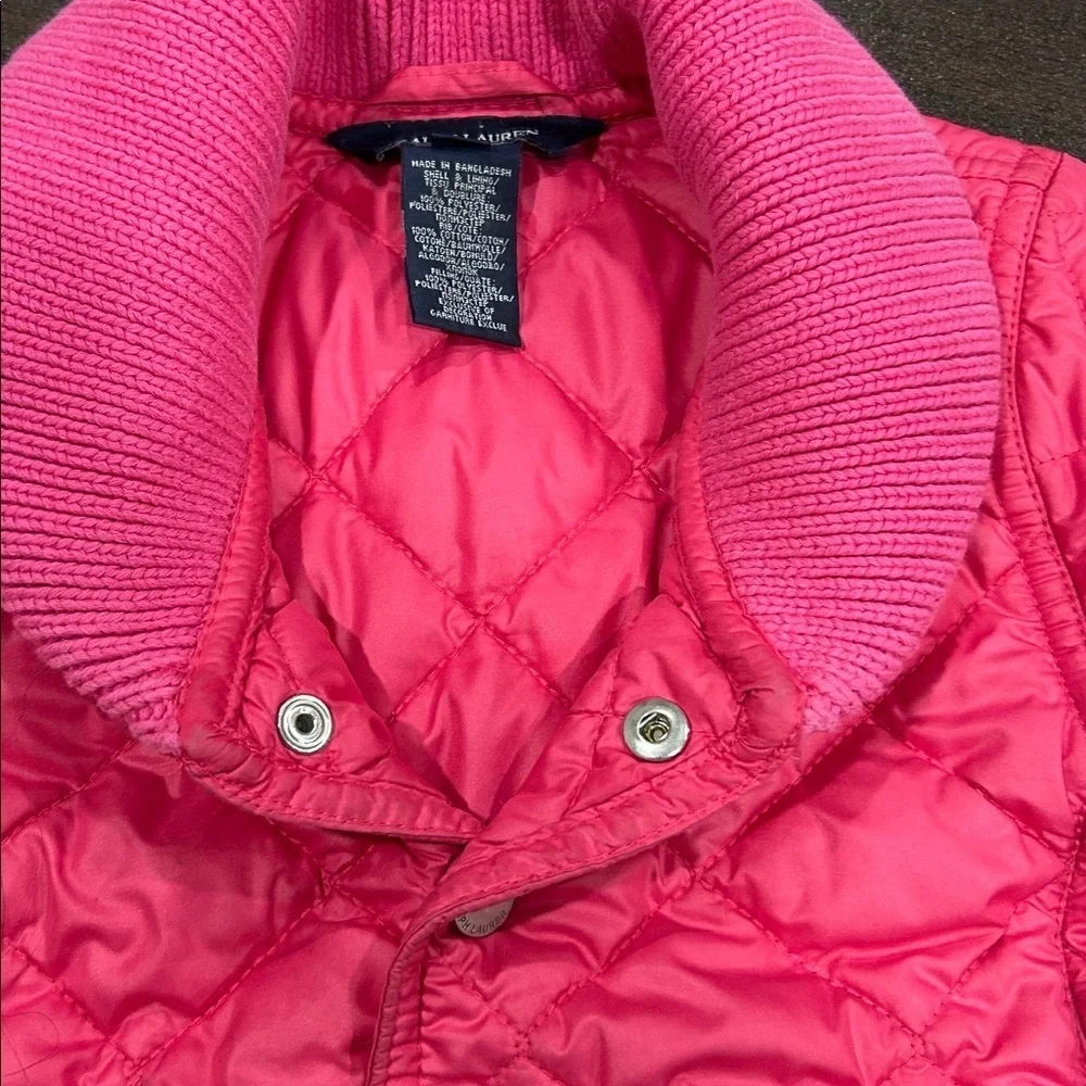 Ralph Lauren Quilted Jacket Pink Knit Collar Snap Front 3T